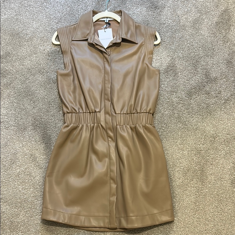 Karina Grimaldi Tan Sleeveless Leather Mini Dress NWT